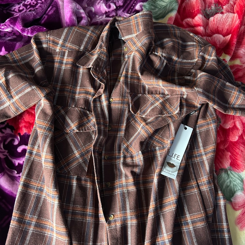 Life Brown Plaid Button-Up Shirt